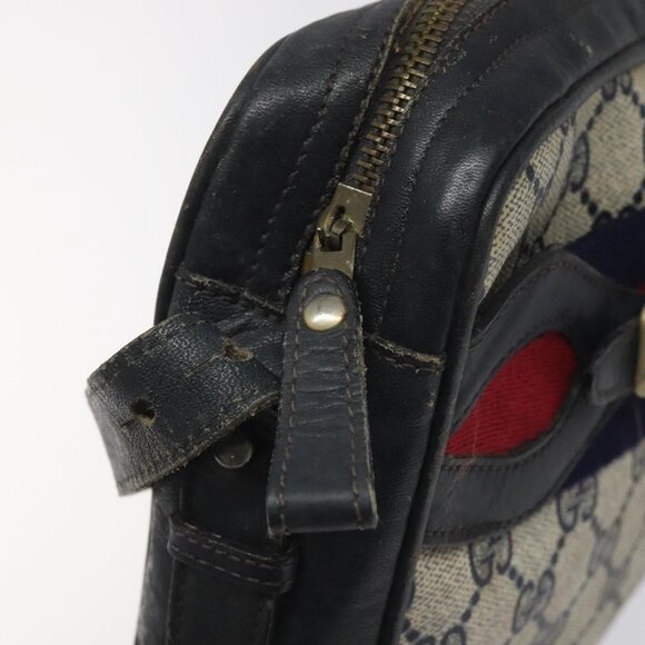 GUCCI GG Supreme Sherry Line Shoulder Bag PVC Navy Red - Picture 10 of 16